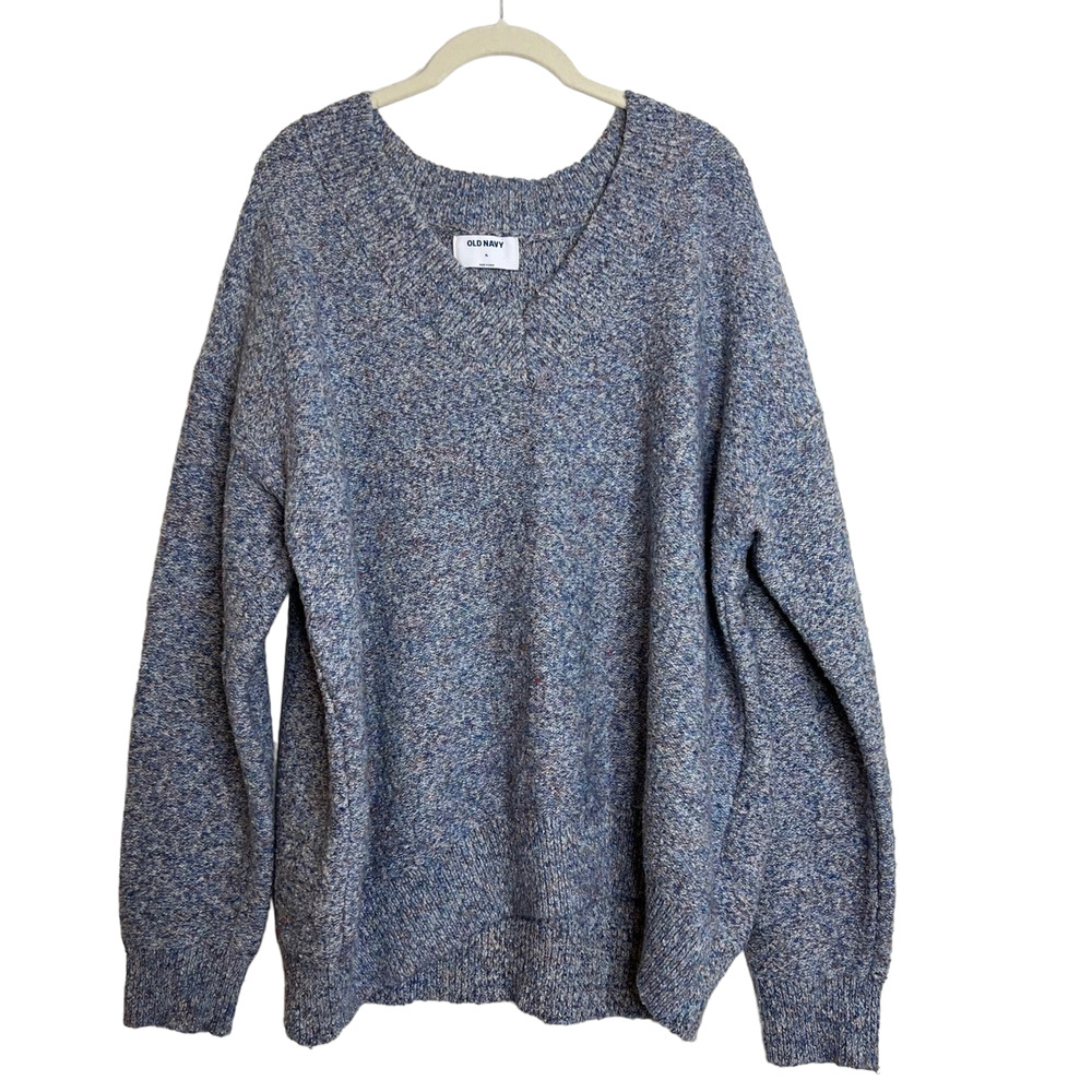 Old Navy Mens Sweater XL Blue Purple Marled V-Neck Long Sleeve Cotton Blend